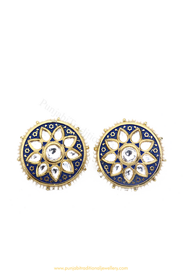 Gold Finished Blue Kundan Studs By PTJ